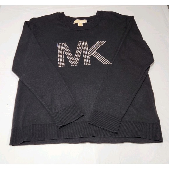 Michael Kors Womens Long Sleeve Sweater‎ Size Large Black MK Rhinestones NWT - Picture 1 of 10